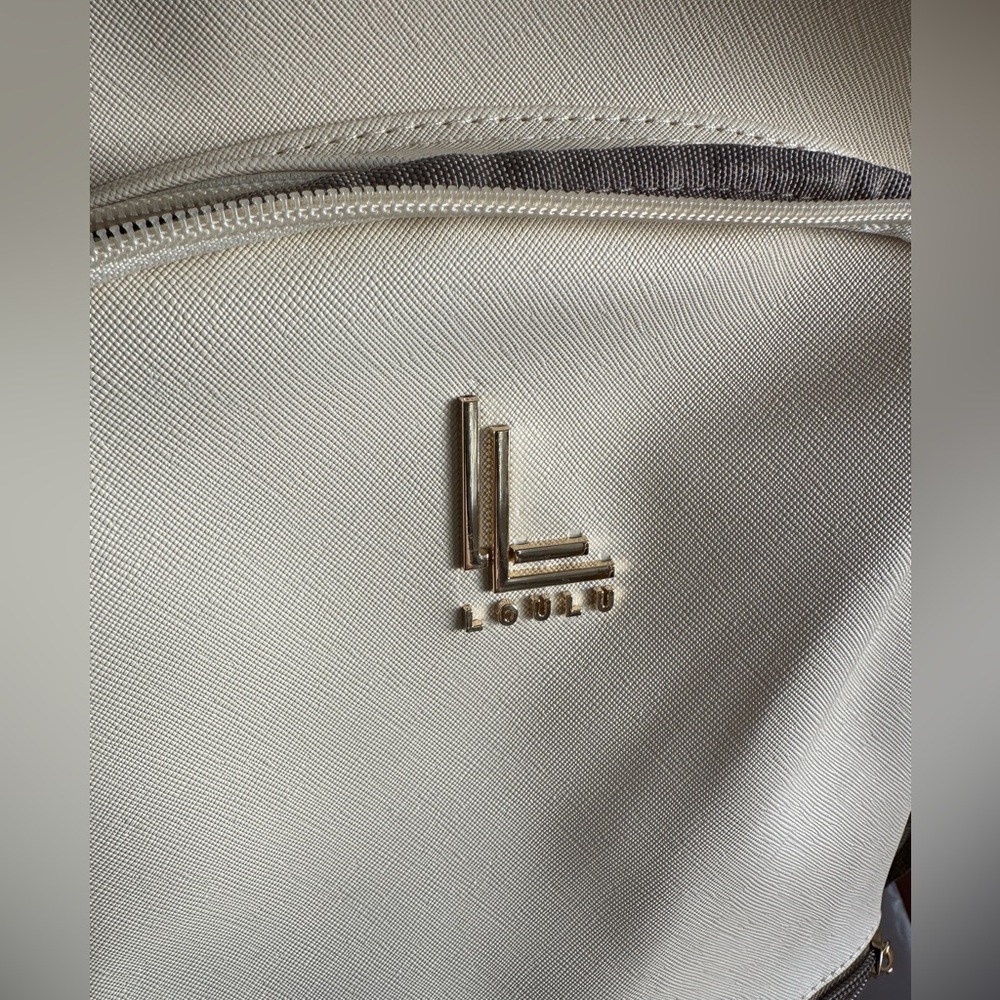 🆕 Loulu Backpack Cream Colored Brown Accents Laptop Sleeve Multiple Pockets - Picture 6 of 7